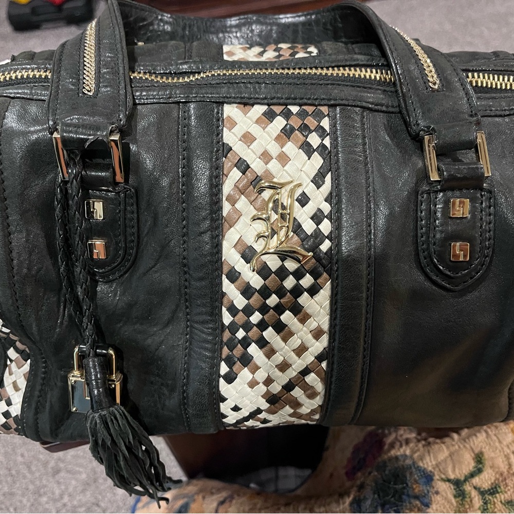 L.A.M.B by Gwen Stefani Black and Tan Leather Handbag